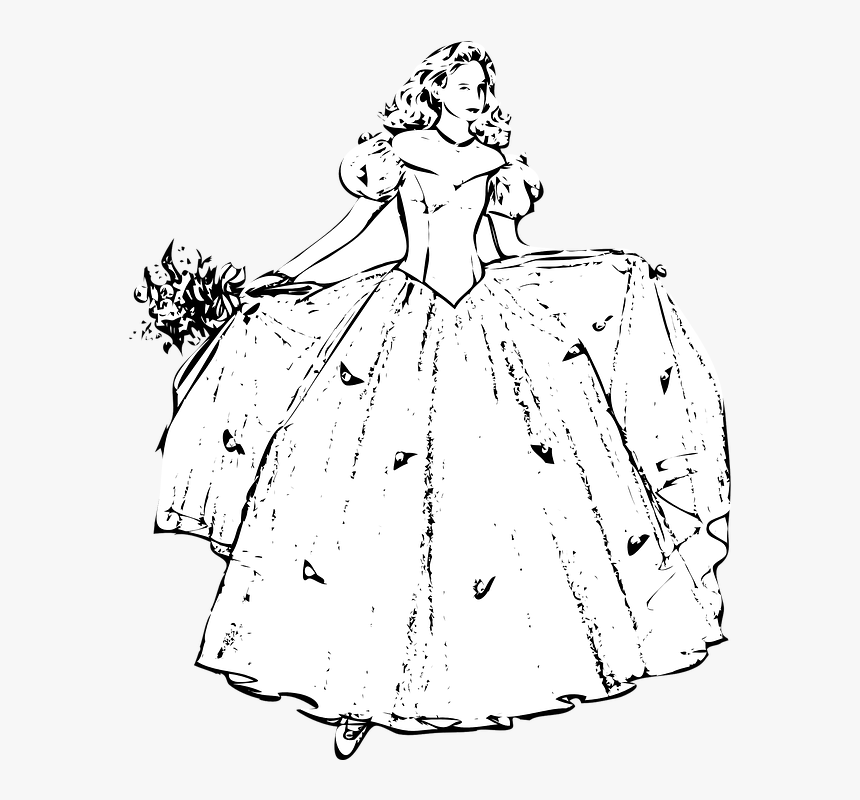 Gown, Woman, Flowers, Dress, Princess, Young, Beautiful - Princess Coloring Pages, HD Png Download, Free Download