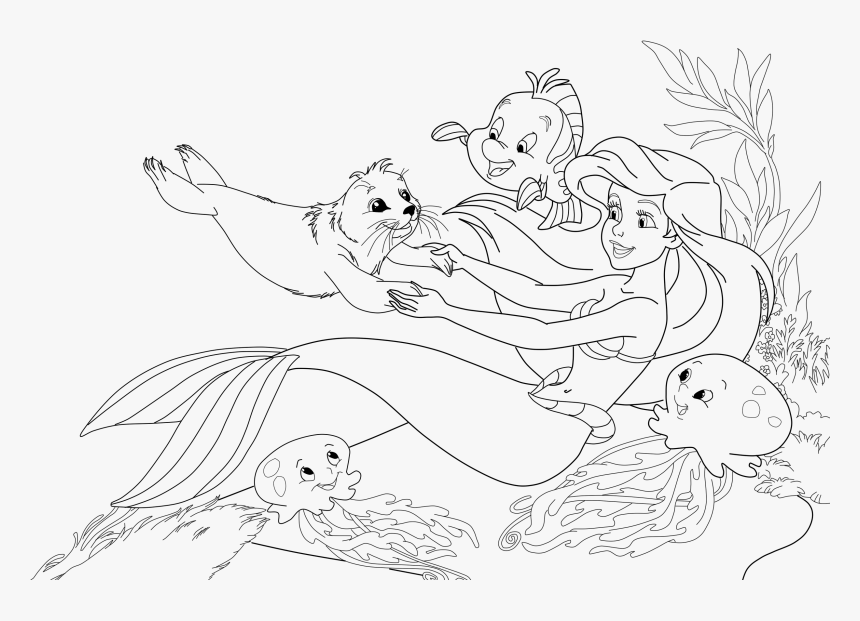 Best Mermaids Coloring Pages Disney Free Printable - Little Mermaid Disney Princesses Coloring Pages Ariel, HD Png Download, Free Download