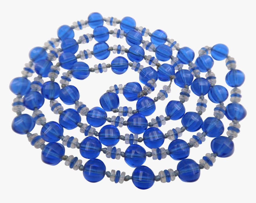 Vintage Czech Blue Crystal Glass Flapper Necklace , - Bead, HD Png Download, Free Download