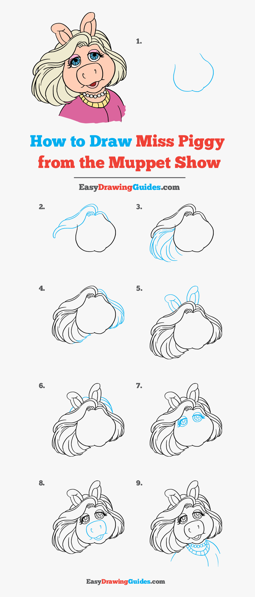 How To Draw Miss Piggy From Muppet Show - Line Art, HD Png Download, Free Download