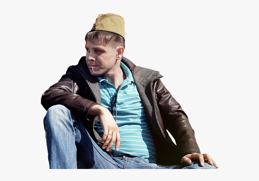 Guy, Sitting, Cap, Hat, Jacket, Shirt, Isolated - Guy Sitting, HD Png Download, Free Download