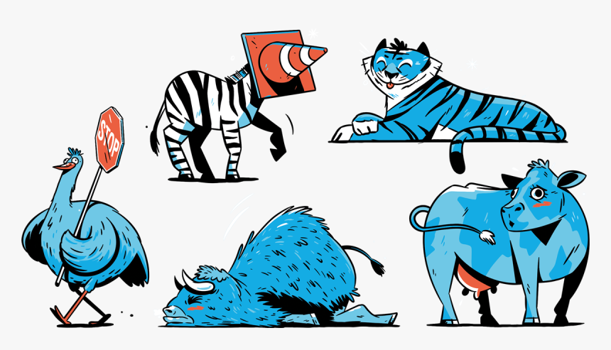 Illustration Of A Cow, Tiger, Bison, Emu, And Zebra, HD Png Download, Free Download