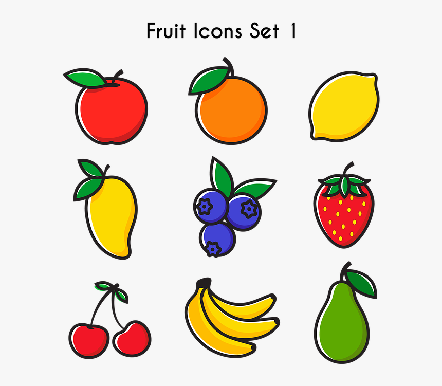 Fruits Icons, Fruit, Apple, Orange, Lemon, Mango - Fruits Icon Png, Transparent Png, Free Download