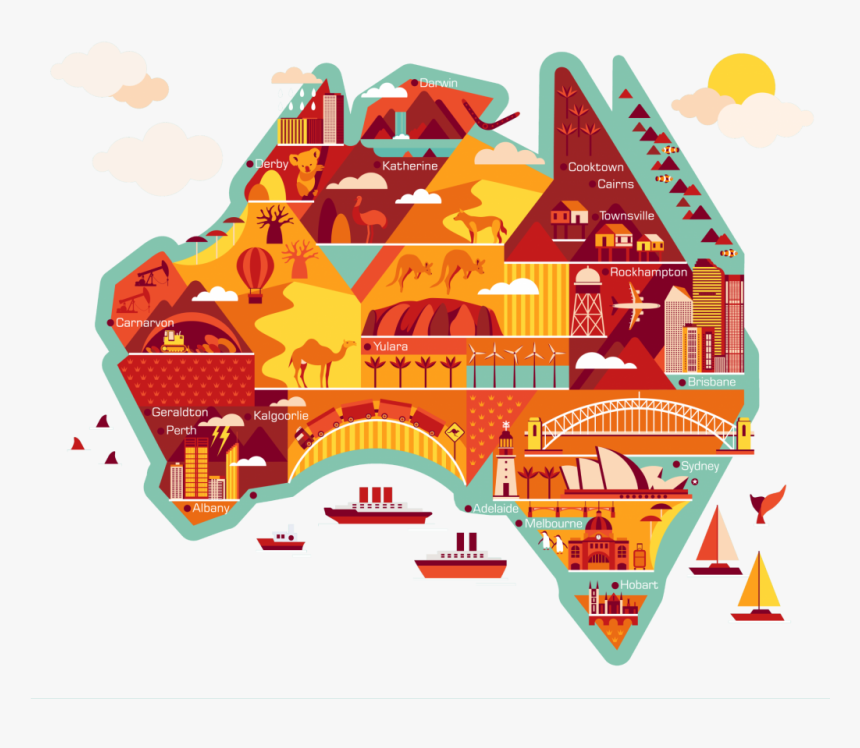 Australian Animated Map Ausvisto - Australia Cartoon Map, HD Png Download, Free Download