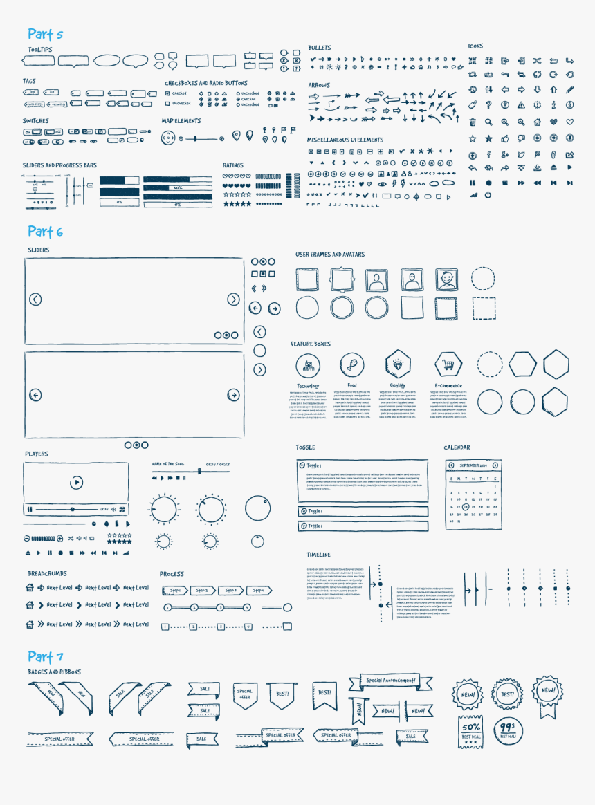 Jolly Ui Hand-drawn Ui Kit Preview - Wireframe Hand Drawn Kit, HD Png Download, Free Download