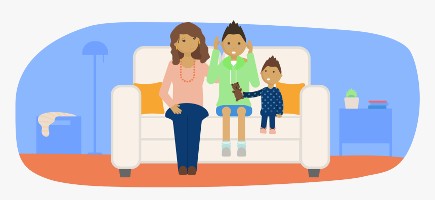 Mother And Younger Sibling Comforting A Sad Teenager - Cartoon, HD Png Download, Free Download