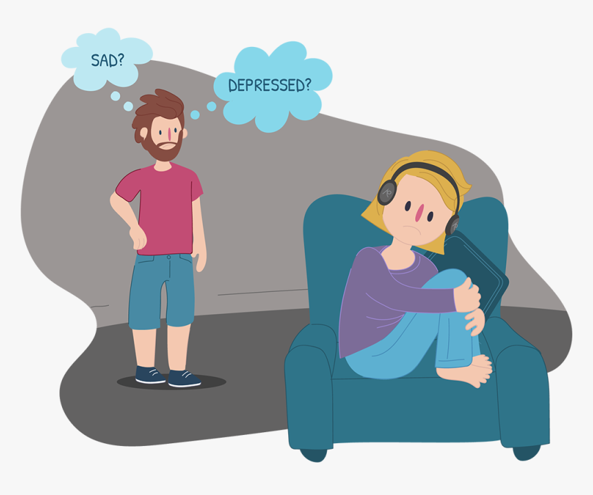 Dad Looking At Daughter Wondering If She"s Sad Or Depressed - Cartoon Person With Depression, HD Png Download, Free Download