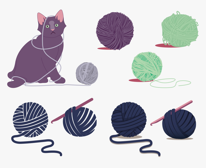 Kitty Cat With Yarn Clipart - Ball Of Yarn Illustrator, HD Png Download, Free Download