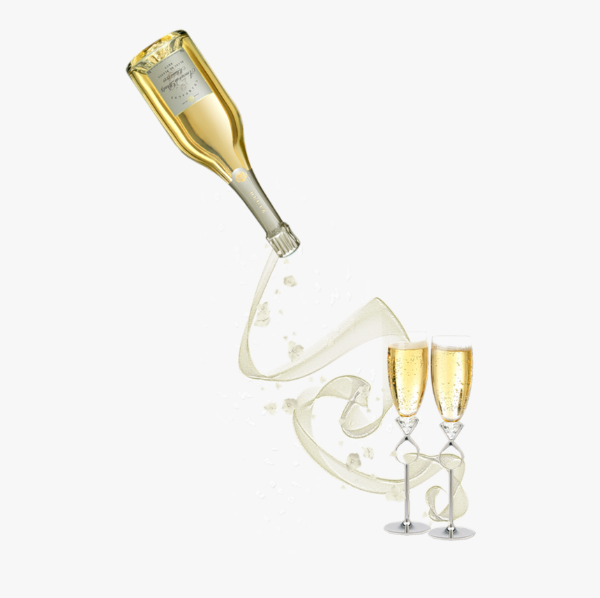 Verres Et Bouteille De Champagne - Champagne Pouring Transparent Background, HD Png Download, Free Download