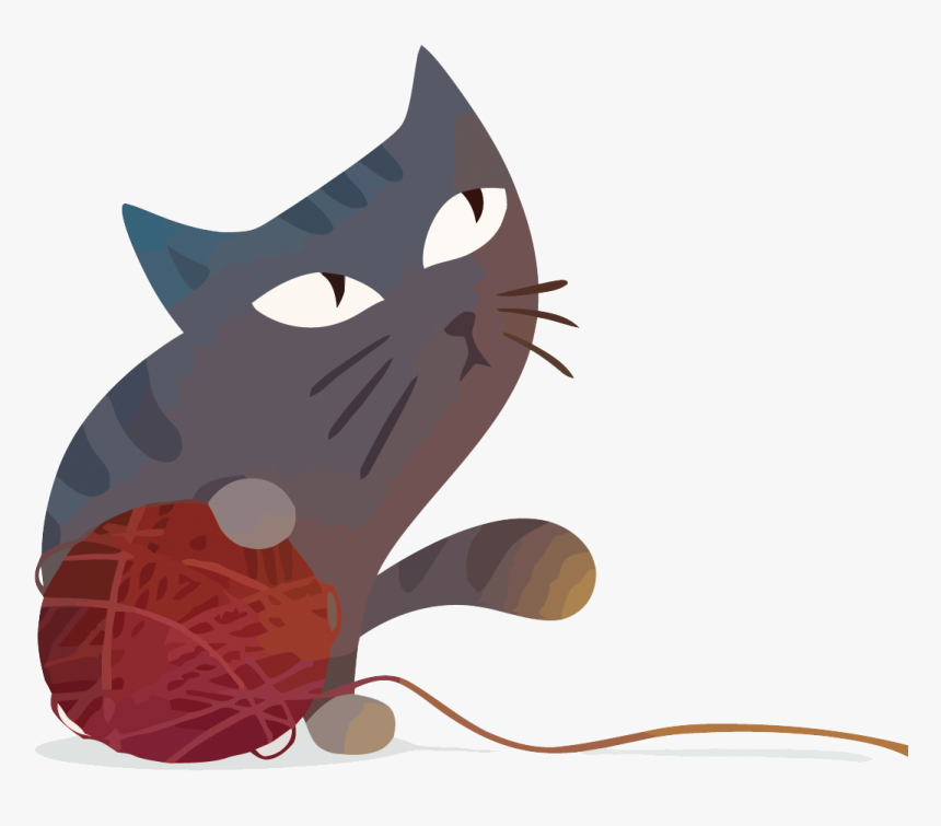 Vector Cat And Wool - Cat With Yarn Ball Png, Transparent Png, Free Download