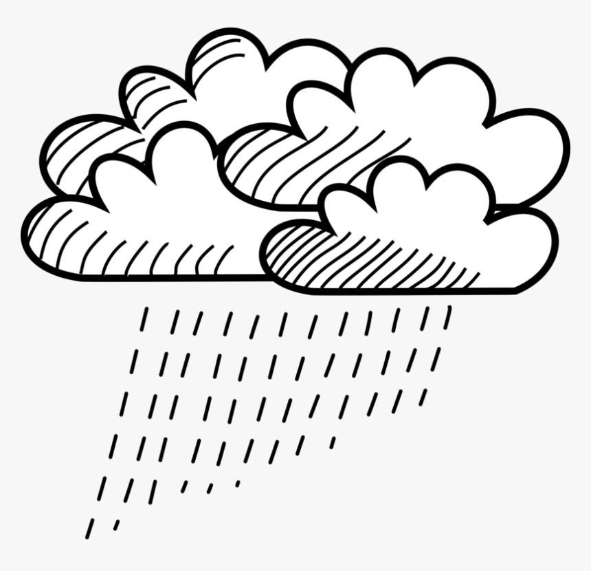 Line Art,area,monochrome Photography - Cloud With Rain Drawing, HD Png Download, Free Download