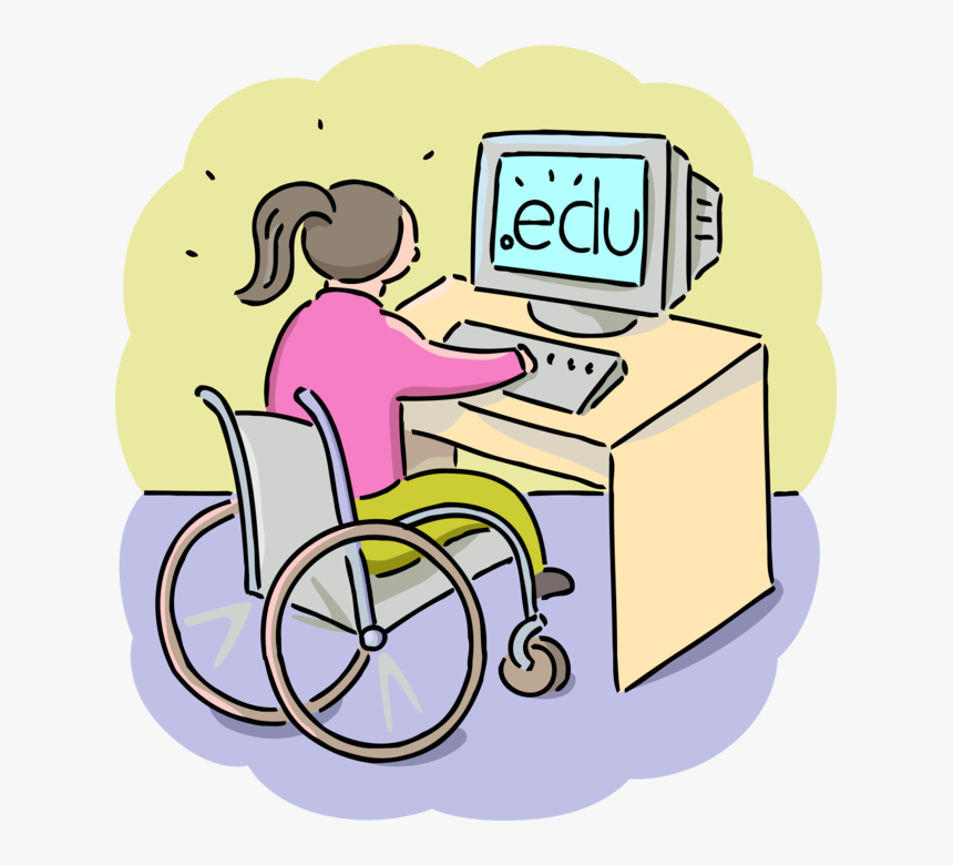 Vector Illustration Of Disabled Handicapped Student - Handicapped Girl Using Pc Clipart, HD Png Download, Free Download