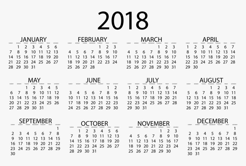 Area,text,monochrome - 2018 Large Print Calendar, HD Png Download, Free Download