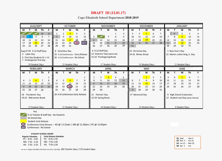 Portland Maine Public School Calendar 2019 20, HD Png Download, Free Download