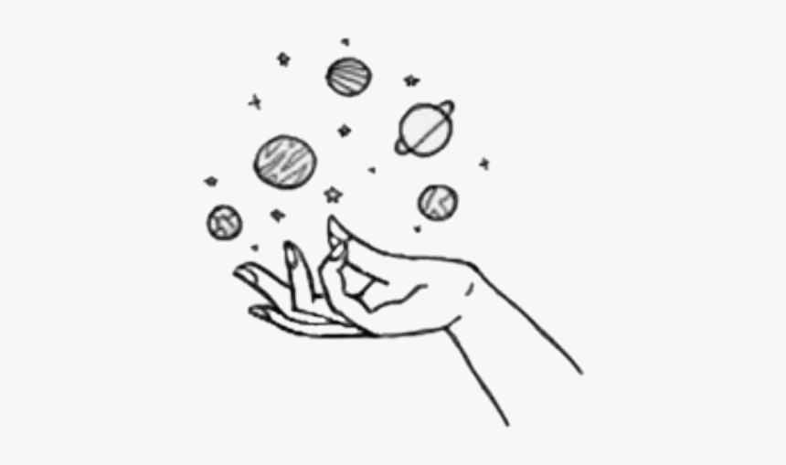 Planets Tumblr Hands - Black And White Stickers Planets, HD Png Download, Free Download