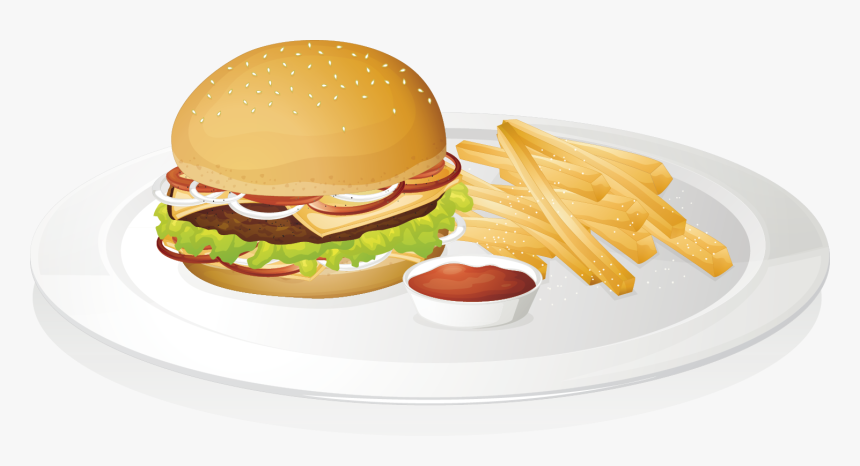 Sandwich Clipart Main Dish - Hamburger And Fries Clip Art, HD Png Download, Free Download