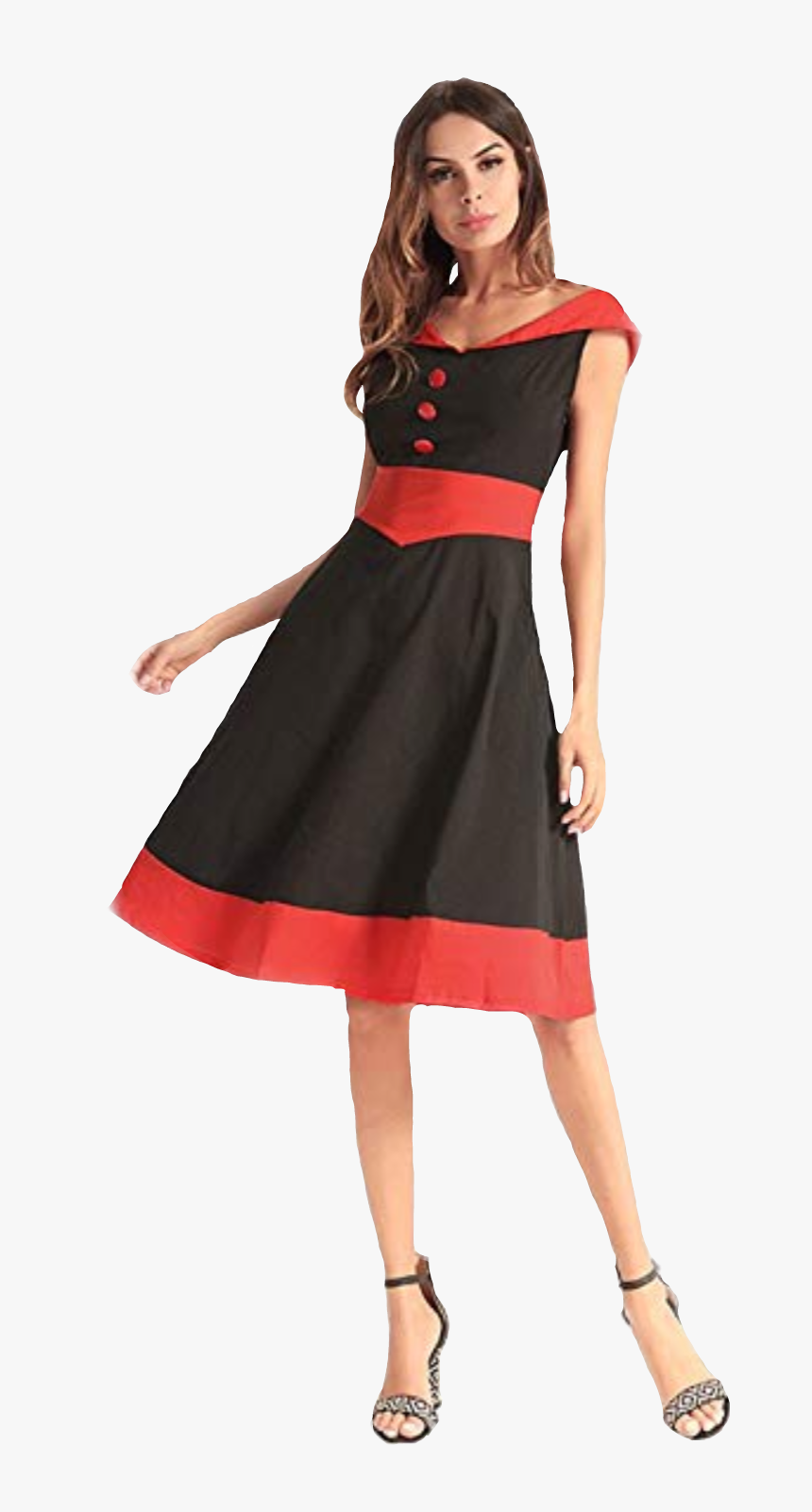 woman #women #dress #traje #mujer #modelo #model #blackandred - 1950s  Women's Fashion, HD Png Download - kindpng