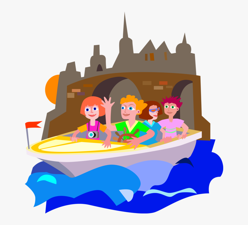 Vector Illustration Of Family In Pleasure Boat Watercraft - Boat Tour Cartoon Png, Transparent Png, Free Download