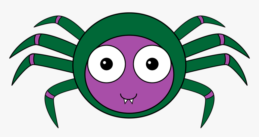 Spider, Cartoon, Insect, Green, Purple - Cartoon Spider 8 Legs, HD Png Download, Free Download