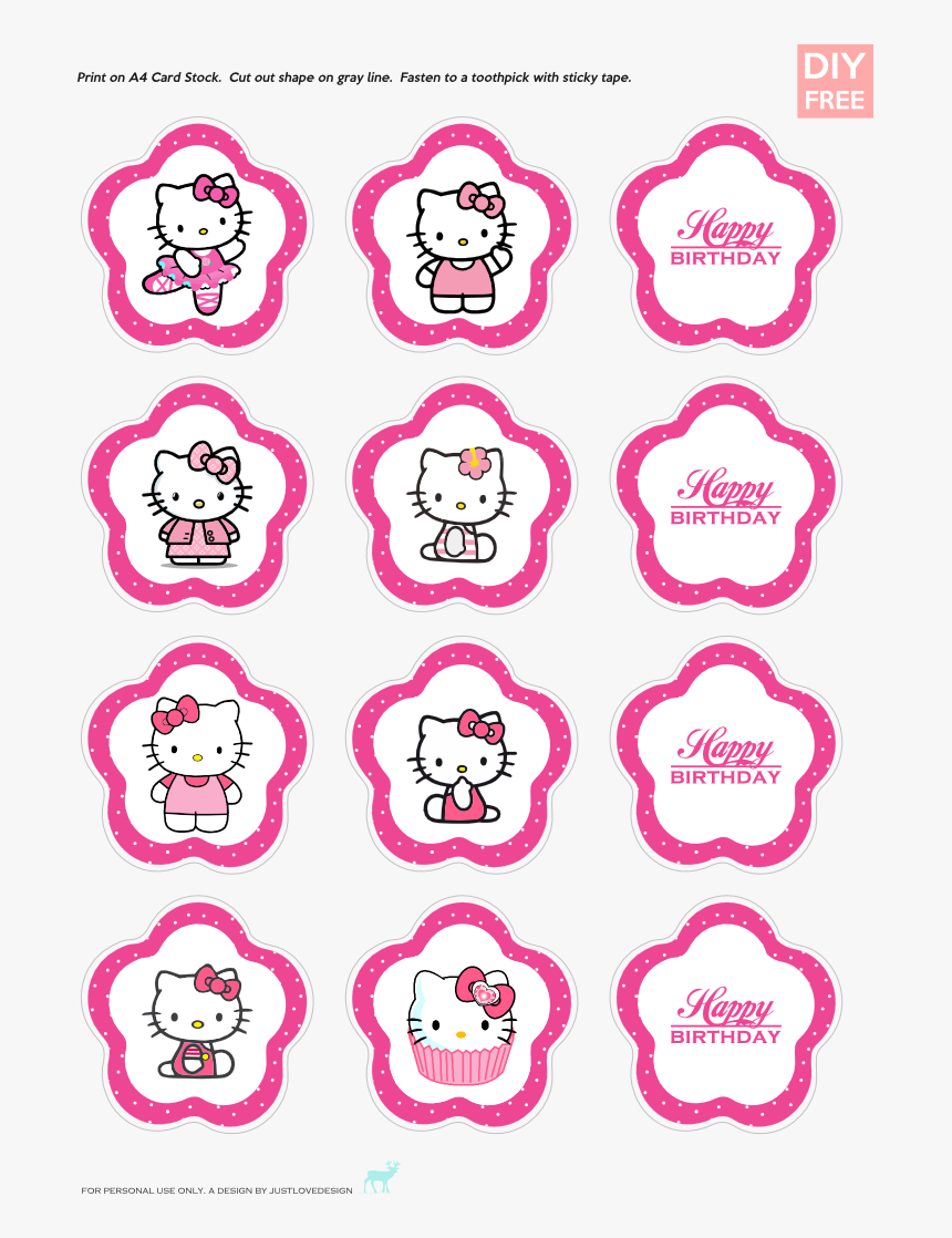 Hello Kitty Cupcake Topper Template, HD Png Download - kindpng Within Hello Kitty Birthday Banner Template Free