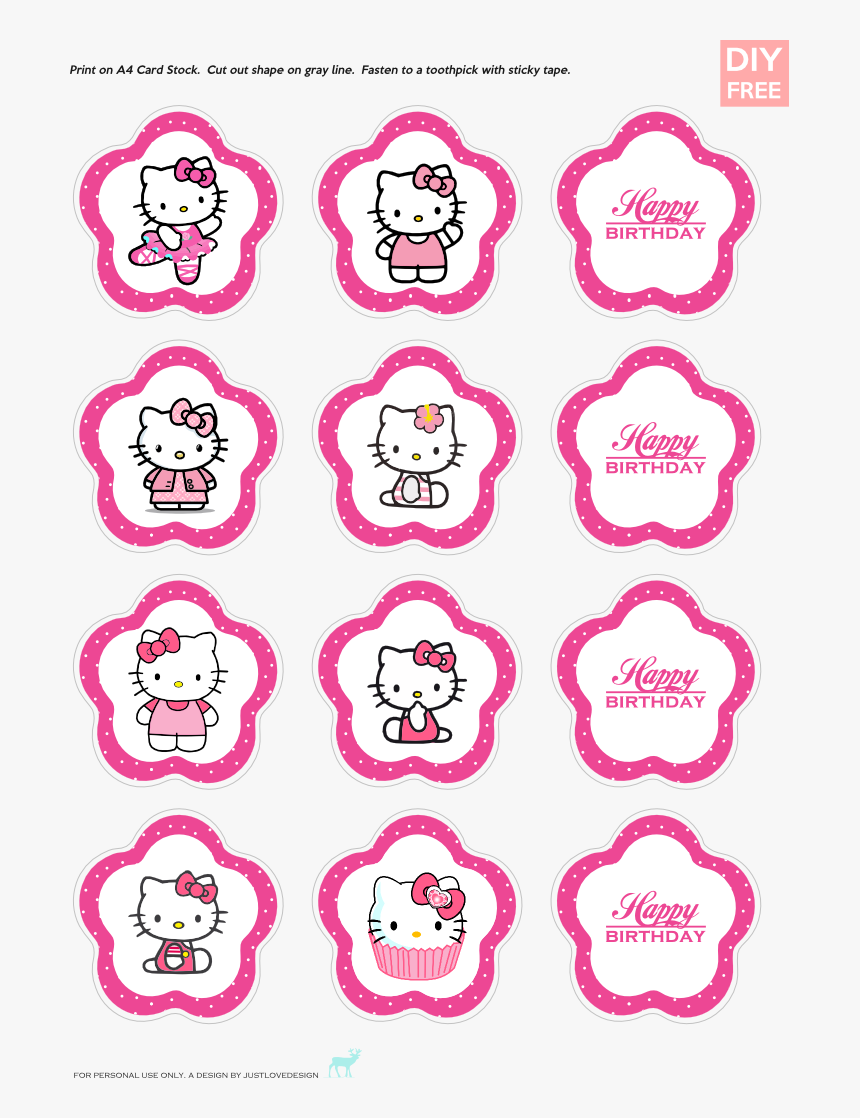 Hello Kitty Cupcake Topper Template, HD Png Download, Free Download