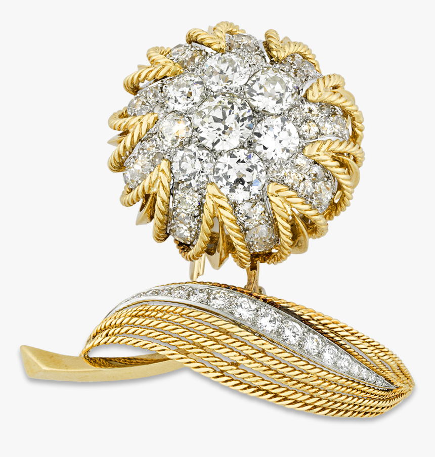 Floral Diamond And Gold Brooch By Van Cleef & Arpels, - Diamond & Gold Brooch, HD Png Download, Free Download