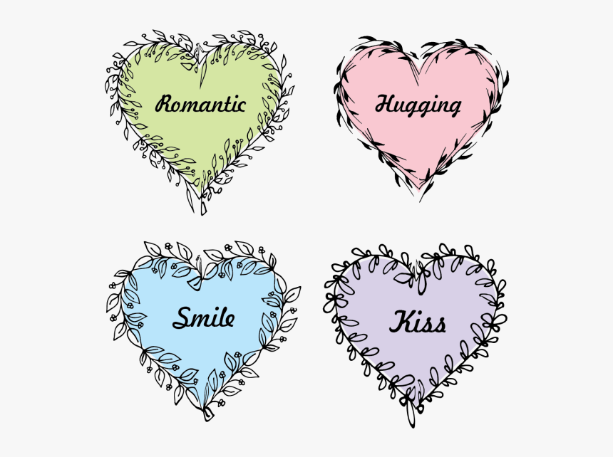 Handdrawn Vector Wreaths Wedding Heart Floral Wreaths - Heart, HD Png Download, Free Download