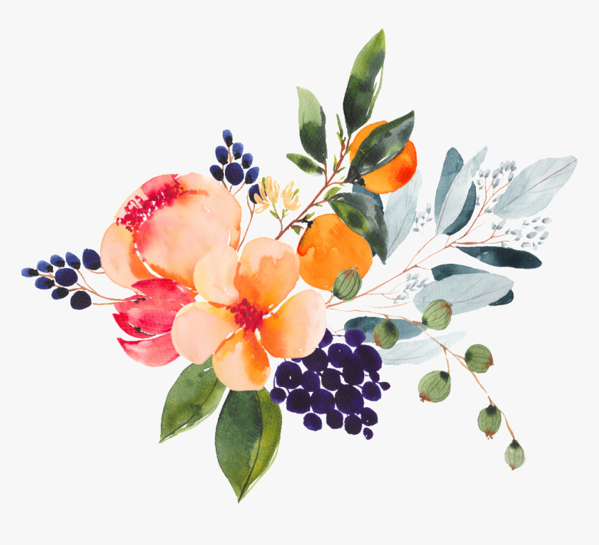 Hand Painted Leaves Flowers Plants Watercolor Transparent - Berry, HD Png Download, Free Download