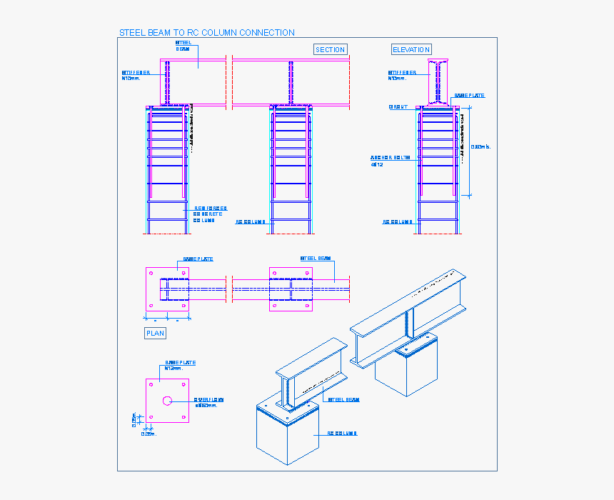 Steel Beam To Reinforced Concrete Connection Steel - Concrete Column Steel Beam Connection, HD Png Download, Free Download