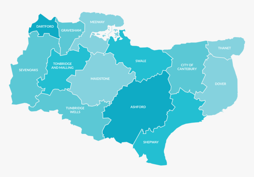 A Map Of Kent And It"s Districts - Contiguous Us, HD Png Download, Free Download