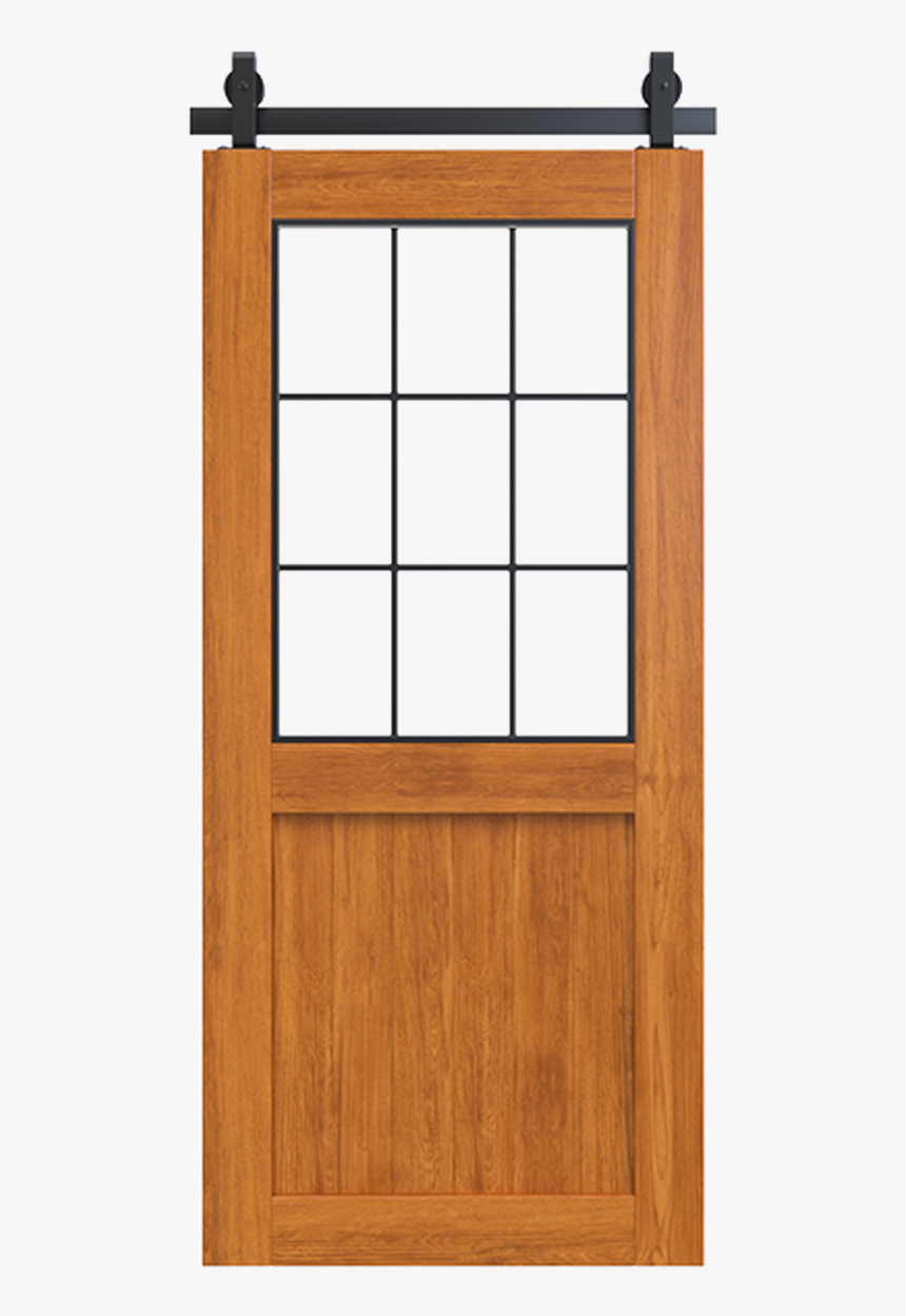 Stained Wood Frame Barn Door With Glass Window - Door, HD Png Download, Free Download