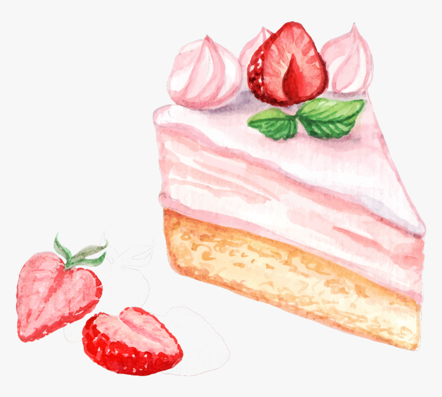 #cake #food #decert #strawberry #cheesecake #watercolors - Cartoon Slice Of Cake Png, Transparent Png, Free Download