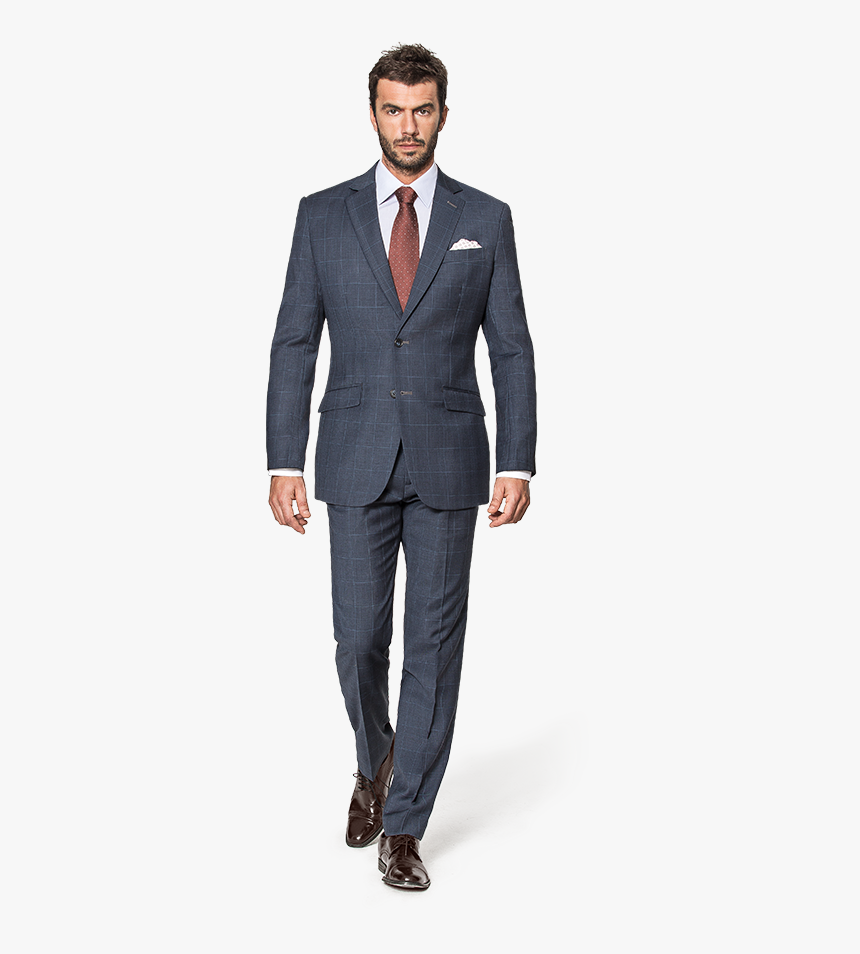 Blue Checked Merino Wool Suit - Blue Check Suit With Tie, HD Png Download, Free Download