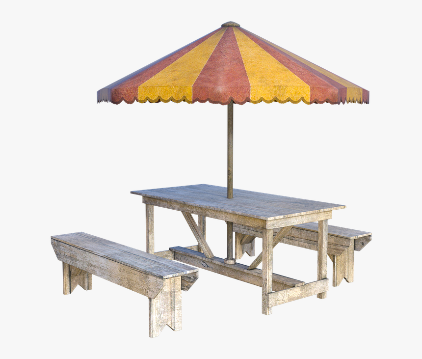 Picnic Table, Umbrella, Wooden, Dinner, Garden, Bench - Picnic Table, HD Png Download, Free Download