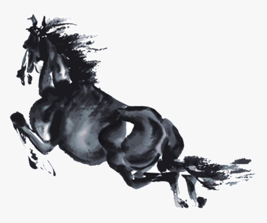 Black Ink Running Horse Pattern Design - Watercolor Horse Png, Transparent Png, Free Download