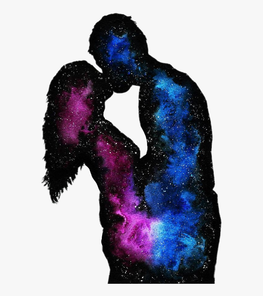 #ftestickers #people #galaxy #couple #kissing #hug - Galaxy Couple Silhouette, HD Png Download, Free Download