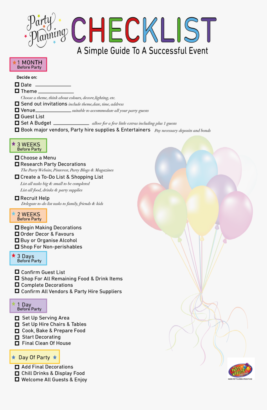 Party Planning Checklist - Balloon, HD Png Download, Free Download