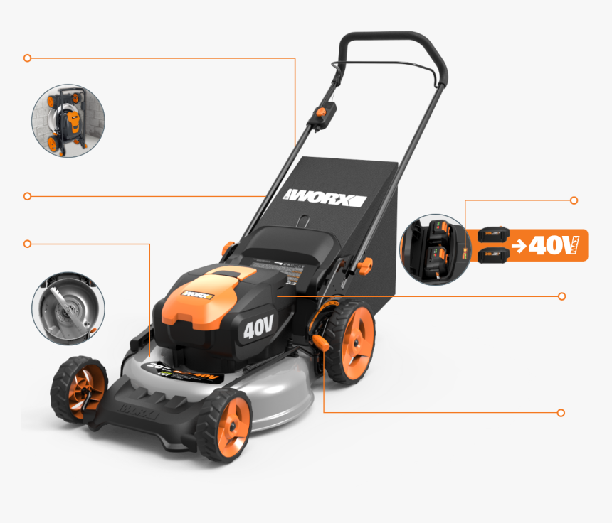 Worx 40v 5ah 3 In 1 Cordless Push Lawn Mower 20 In, HD Png Download, Free Download