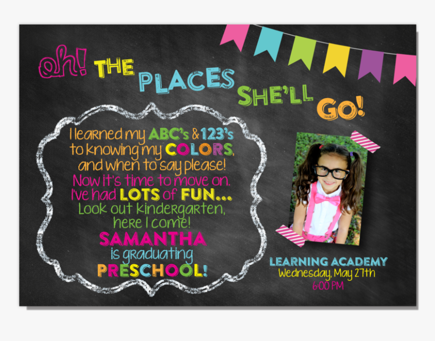 Dr Seuss Chalkboard Preschool Abc - Oh The Places You Ll Go Graduation Invitations, HD Png Download, Free Download