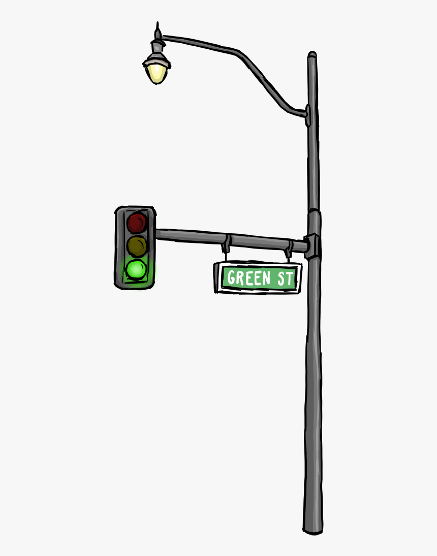 Drawing Of A Green Street Sign With Lightpost - Traffic Light, HD Png Download, Free Download