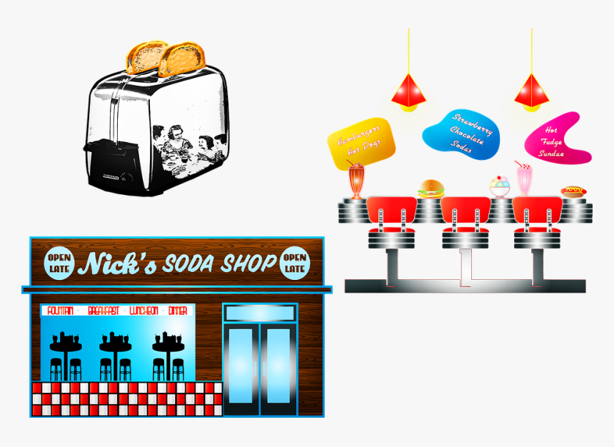 Retro 1950"s Clip Art, Soda Shop, Diner, Toaster, HD Png Download, Free Download