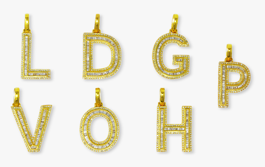 10k Yellow Gold Diamond Baguette Letter Pendants With - Earrings, HD Png Download, Free Download