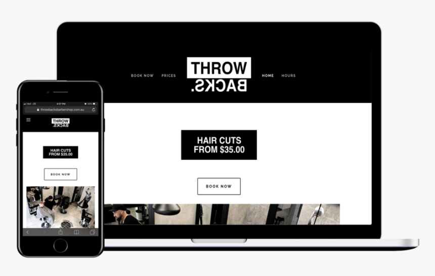 Throw Backs Barber Desktop And Mobile Mock-up, HD Png Download, Free Download