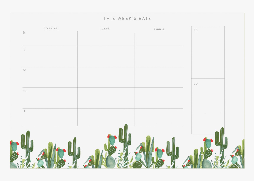 Weekly Planner With Cactus, HD Png Download, Free Download