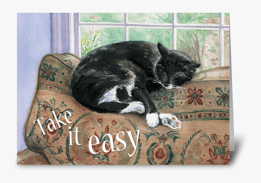 Relaxing Birthday Greeting Card - Black Cat, HD Png Download, Free Download