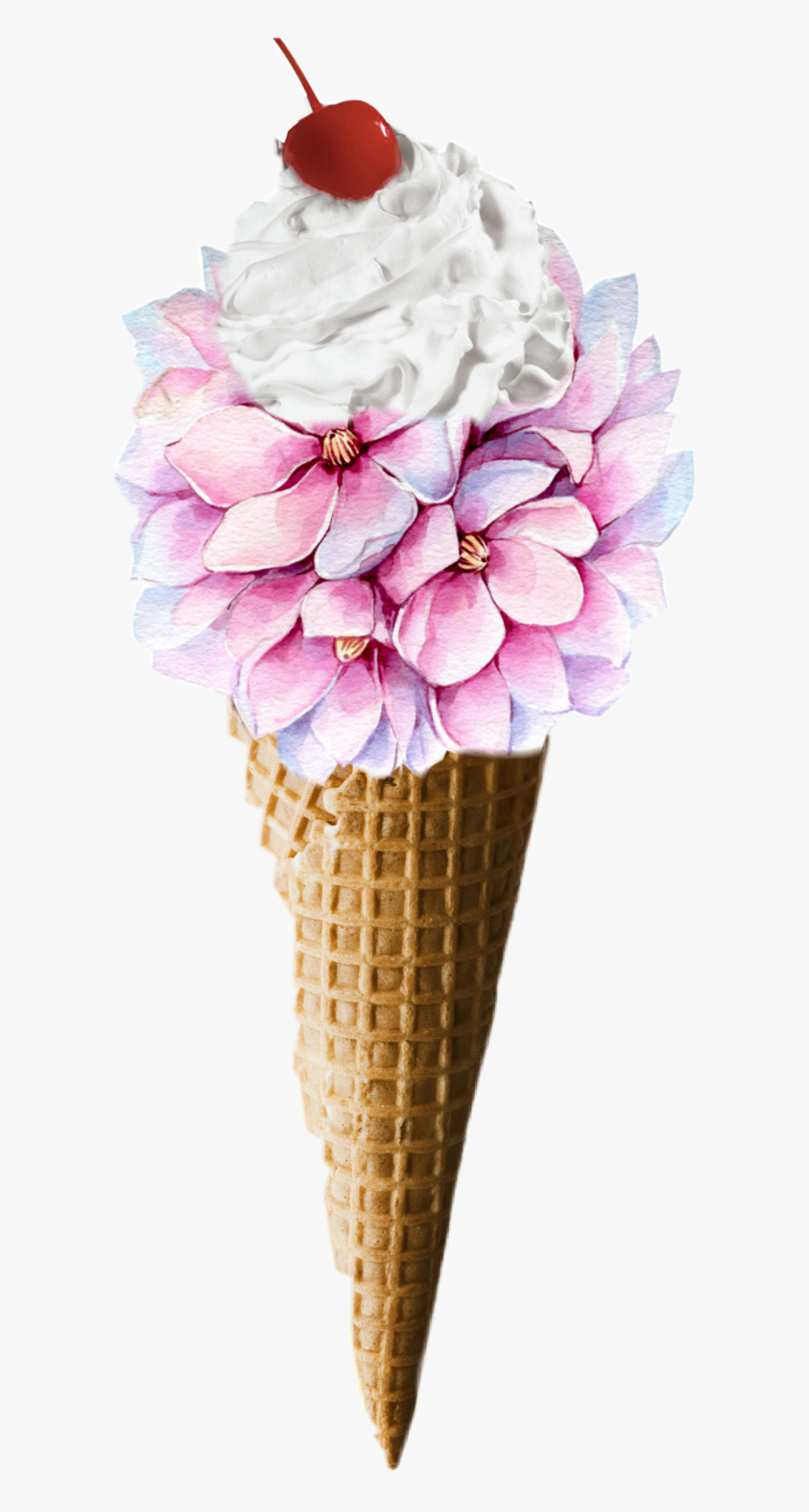 #wafflecone #icecream #cone #waffle #ice #cream #flowers - Ice Cream Cone, HD Png Download, Free Download