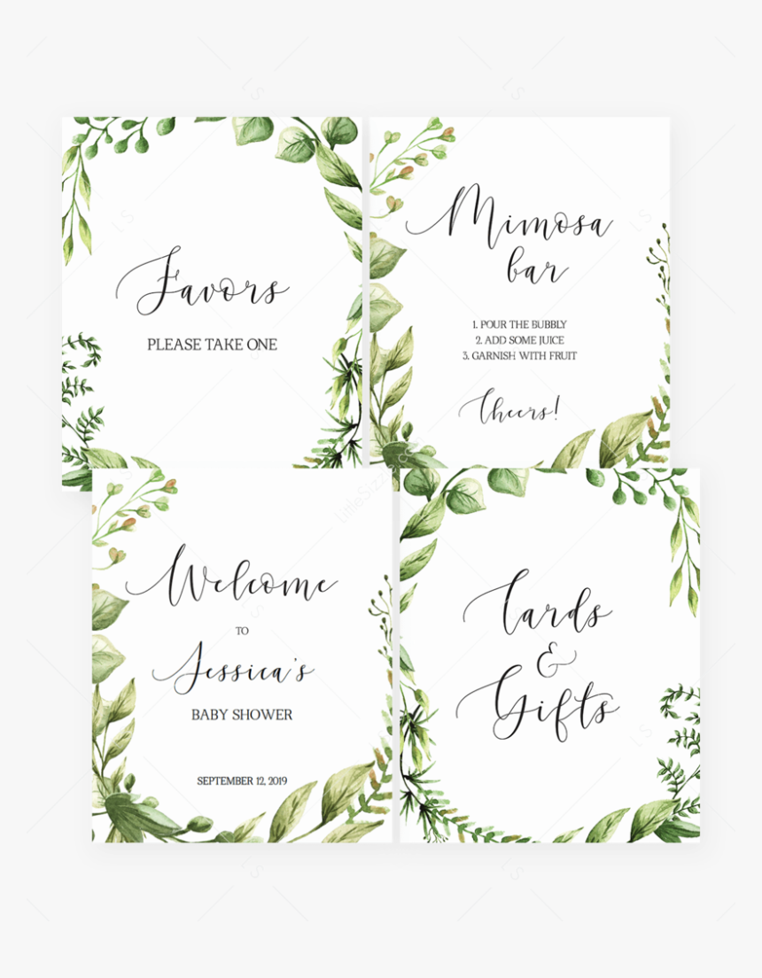 Watercolor Green Leaves Baby Shower Decorations Printable - Free Printable Welcome To Baby Shower Sign, HD Png Download, Free Download