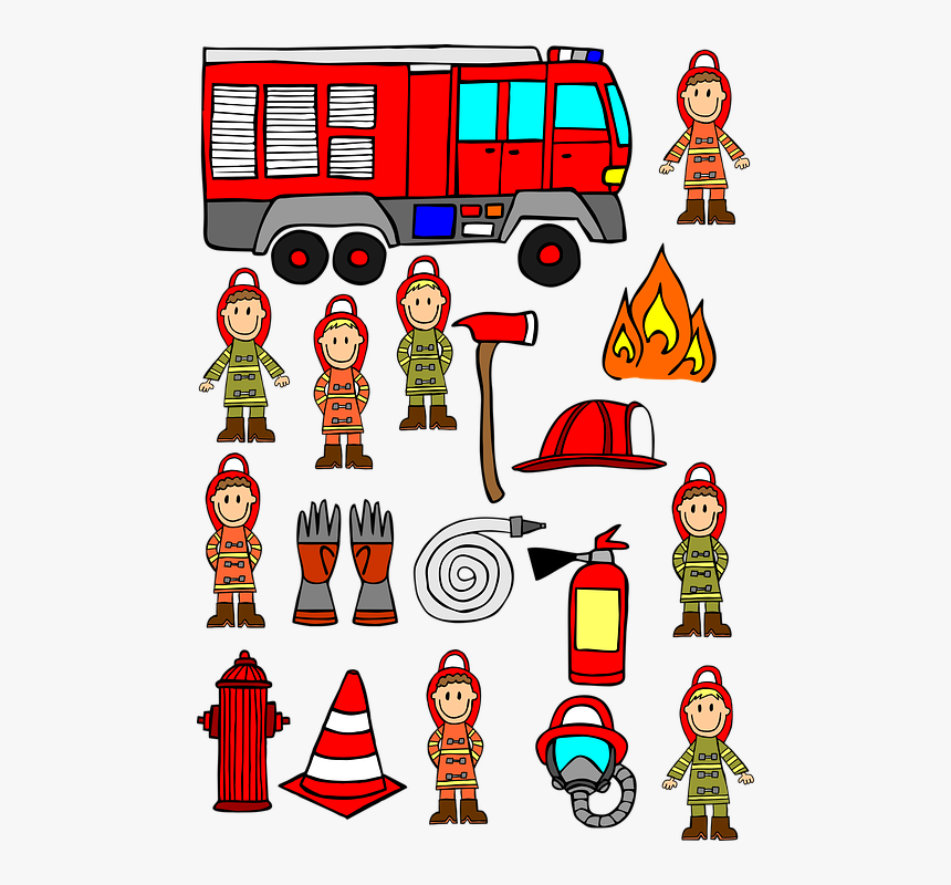 Firemen, Hand Drawn, Fire Engine Car, Axe - Planejamento Profissões Educação Infantil, HD Png Download, Free Download