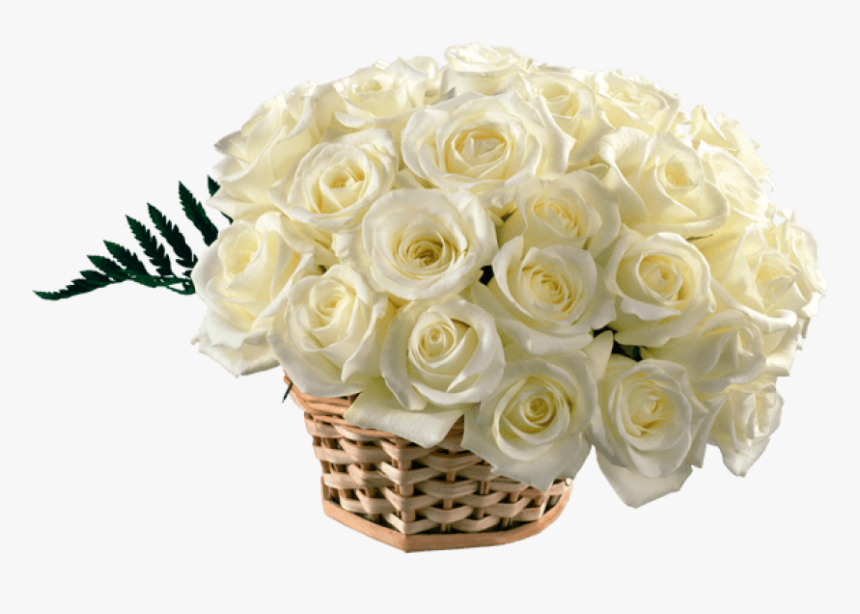 White Bouquet Png - White Roses Bouquet Basket, Transparent Png, Free Download