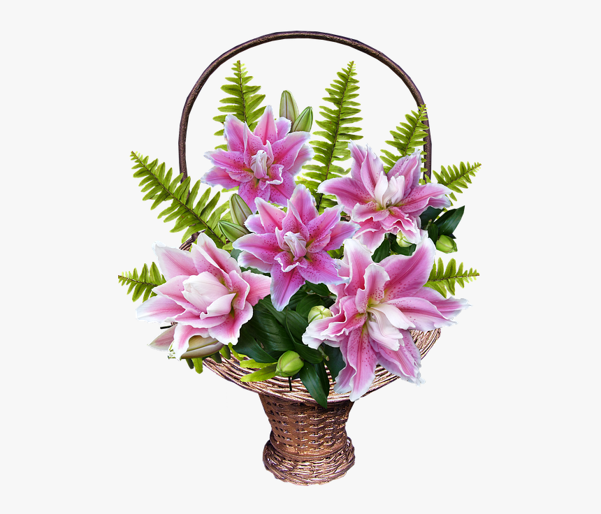 Basket, Lily, Flowers, Arrangement - Basket Flower, HD Png Download, Free Download